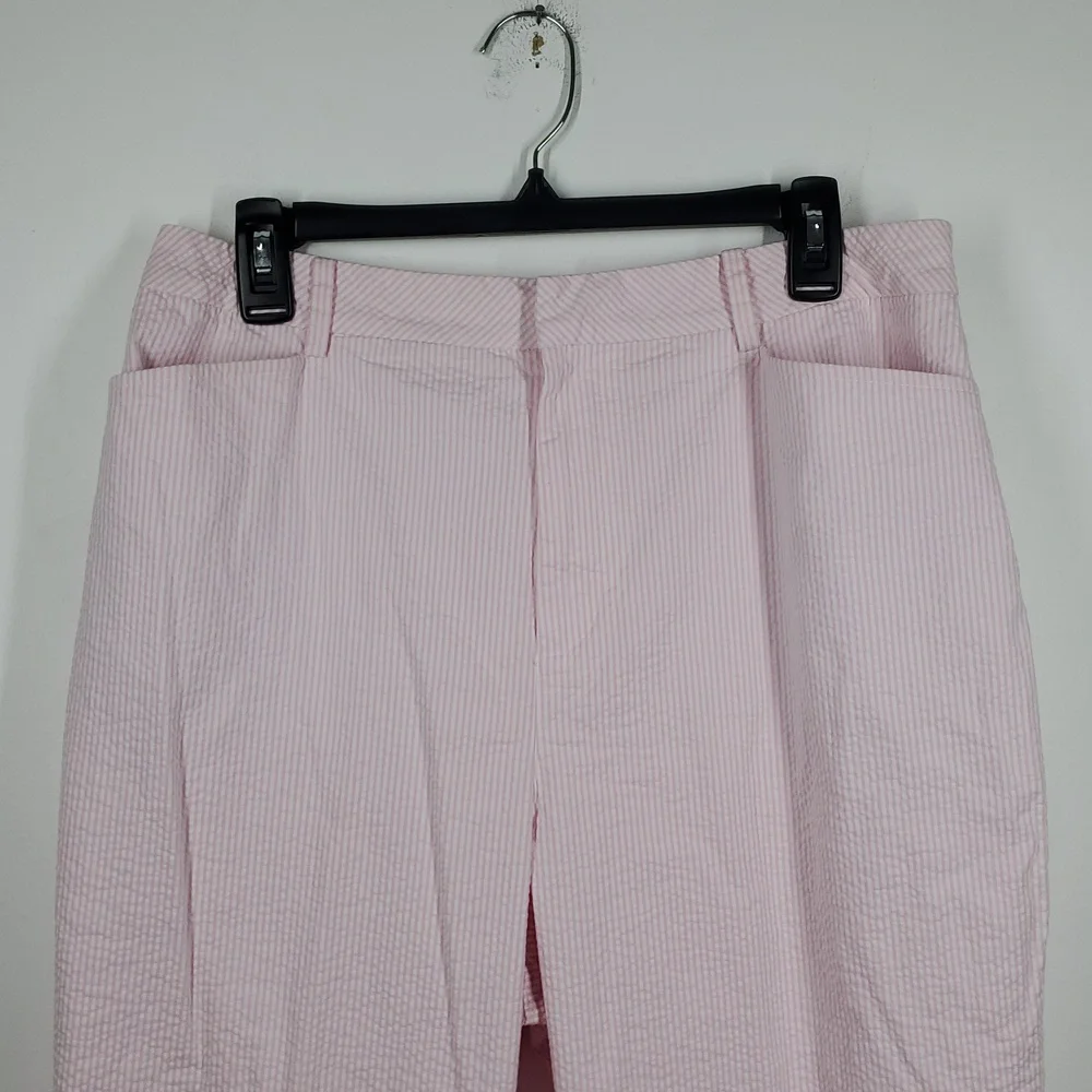 Lauren Ralph Lauren Pink Seersucker Pants Womens Straight Leg Preppy Summer - Picture 2 of 11